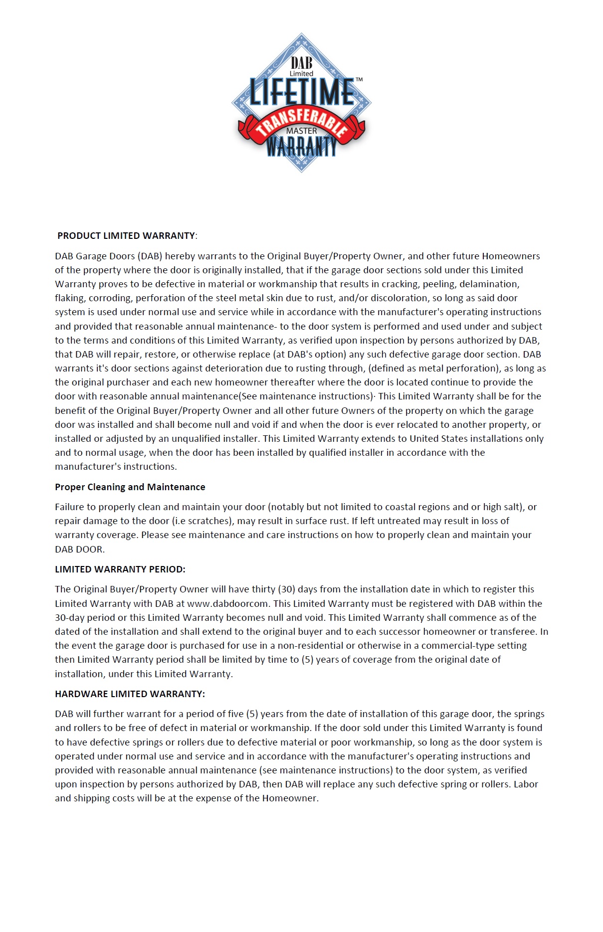 Solar Impact Window - DAB Garage Door Warranty